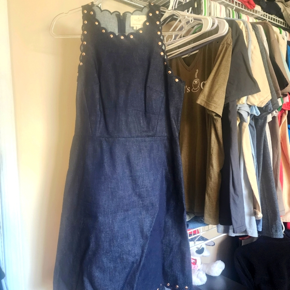 EUC KATE SPADE Elegant Navy Dress with Gold Accents SCALLOPED